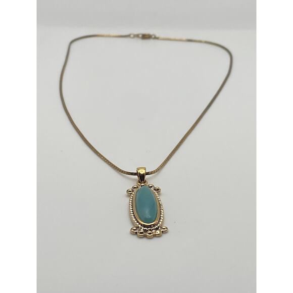Vintage Premier Designs Oval Blue Stone Gold Tone Pendant Necklace 16 in - Picture 5 of 10